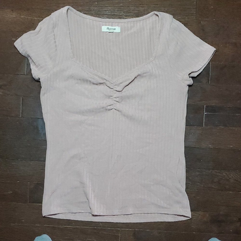 Madewell Ribbed Short Sleeve Top in Light Pink